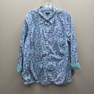 Talbots Lovely Ditsy Floral 100% Cotton Lighweight Button Up Blouse Shirt SZ 2X